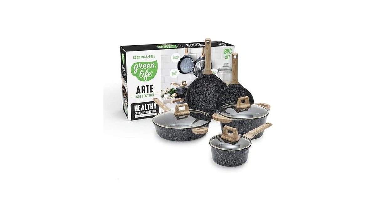 Greenlife 8 Piece Ceramic Nonstick Cookware Set, Induction Suitable Non