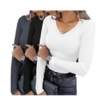 Ekouaer Womens 3 Pack Long Sleeve Shirts V Neck Ribbed