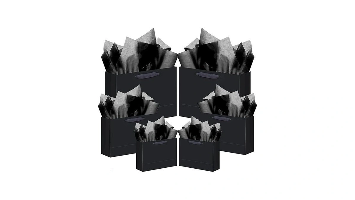 Qiqee Black Gift Bags With Tissue Paper Mulit Assorted Sizes