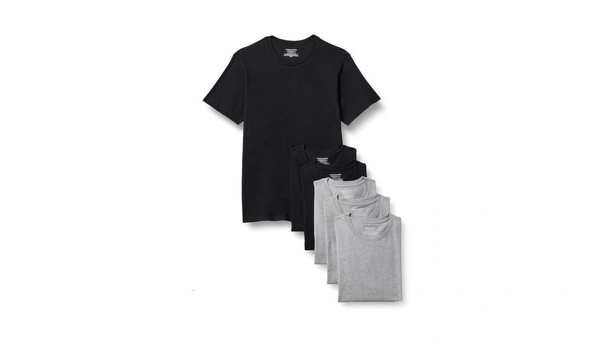 Amazon Essentials Mens' Slim Fit Cotton Crew Neck Undershirts, Black/grey