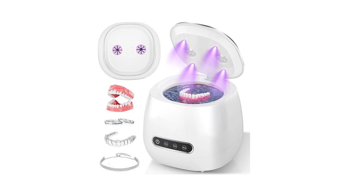 Ultrasonic Retainer Cleaner Machine Rechargeable, 45khz Portable Denture Cleaner For