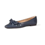 Amazon Essentials Women's Pointed Toe Bow Ballet Flats, Navy, 7