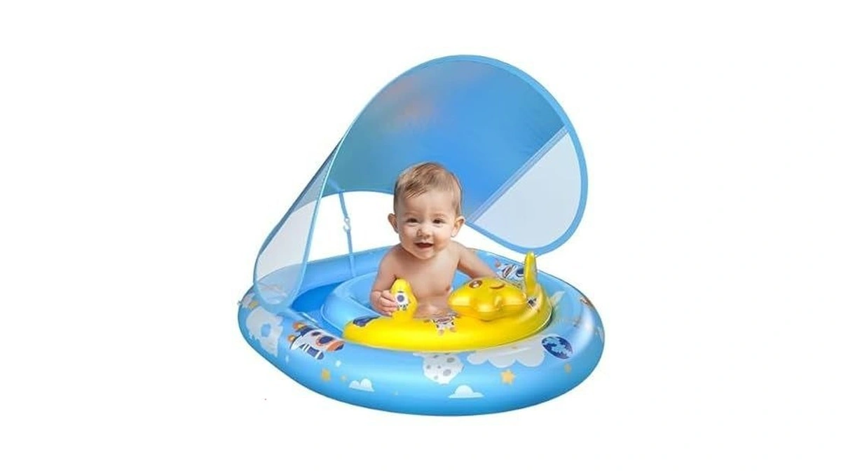 Wayeee Baby Pool Float With Upf50+ Canopy - Inflatable Swim