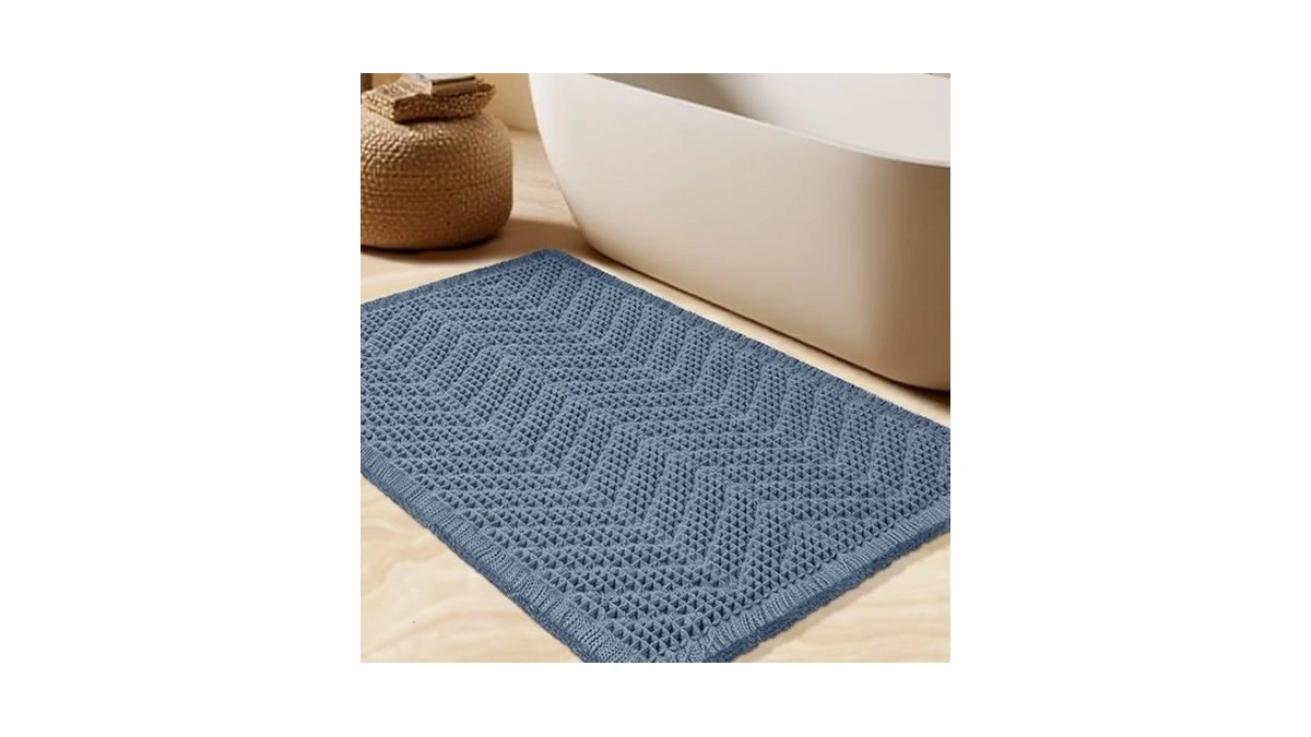 Upgrade Waffle Bath Mat, Boho Bathroom Rugs Absorbent Non Slip,