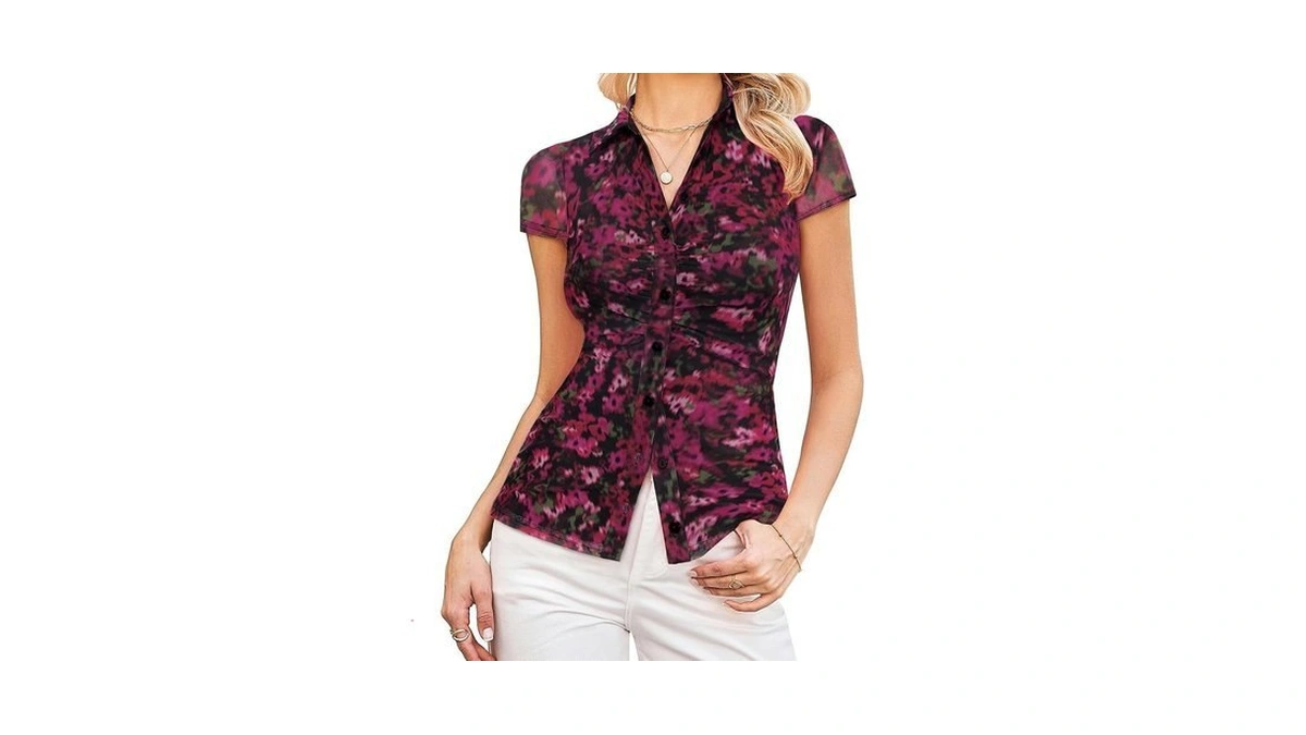 Grace Karin Women Mesh Boho Tops Dressy Casual Floral Short