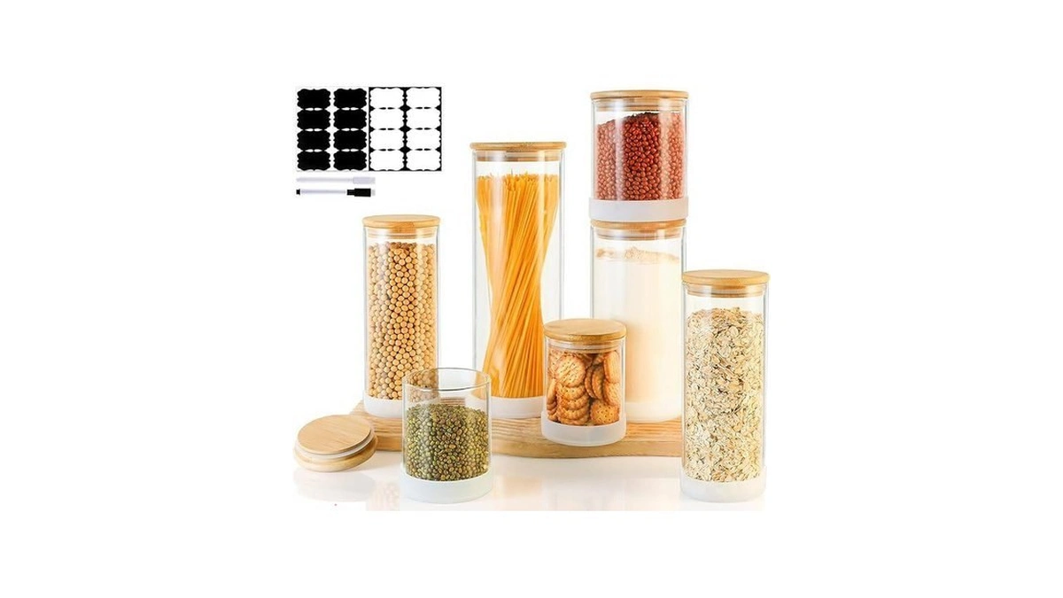 Tbwind Glass Storage Containers With Bamboo Lids – 7 Pack