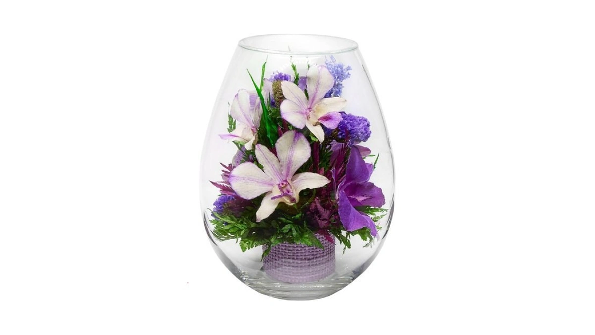 Fiora Flower Elegant Orchid Arrangement In Glass Vase | Preserved