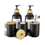 Vitviti 5pcs Bathtoom Accessories Set, Matte Black Mouthwash Soap Dispenser,