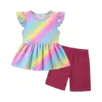 Arshiner Girls 2 Piece Outfit Biker Shorts And Ruffle Blouse