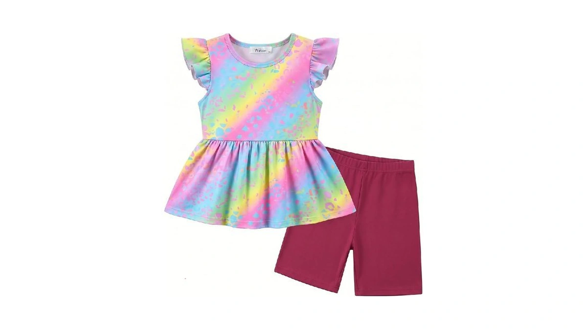 Arshiner Girls 2 Piece Outfit Biker Shorts And Ruffle Blouse