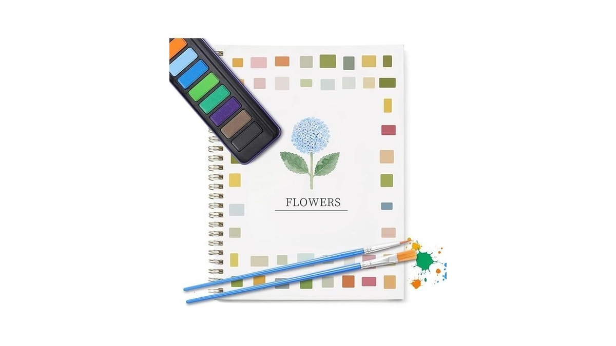 Dancart Watercolor Kit With Outlines, 12 Colors Rustproof Box, 3
