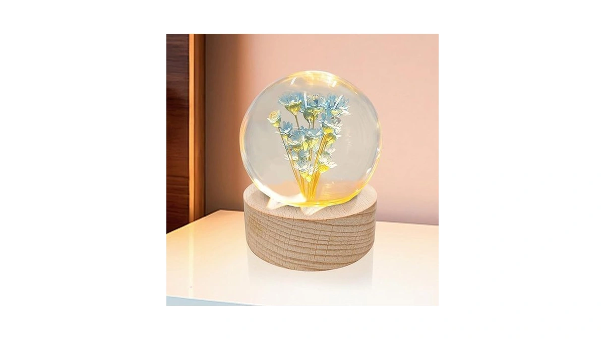 Wyzcttd Blue Daisy Lamp,2.4-inch Flower Crystal Ball Night Light, Real