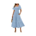 Merokeety Women's 2026 Summer Flowy Midi Maxi Dress Short Sleeve