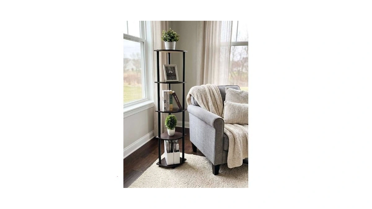 Furinno Turn-n-tube Corner Shelf, 5-tier Corner Bookshelf, Open Storage Shelves,