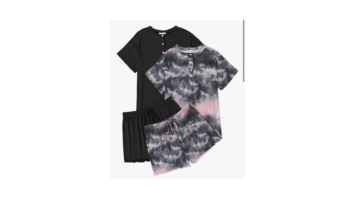 Ekouaer 2 Pack Womens Pajama Sets Short Sleeve Sleepwear Top