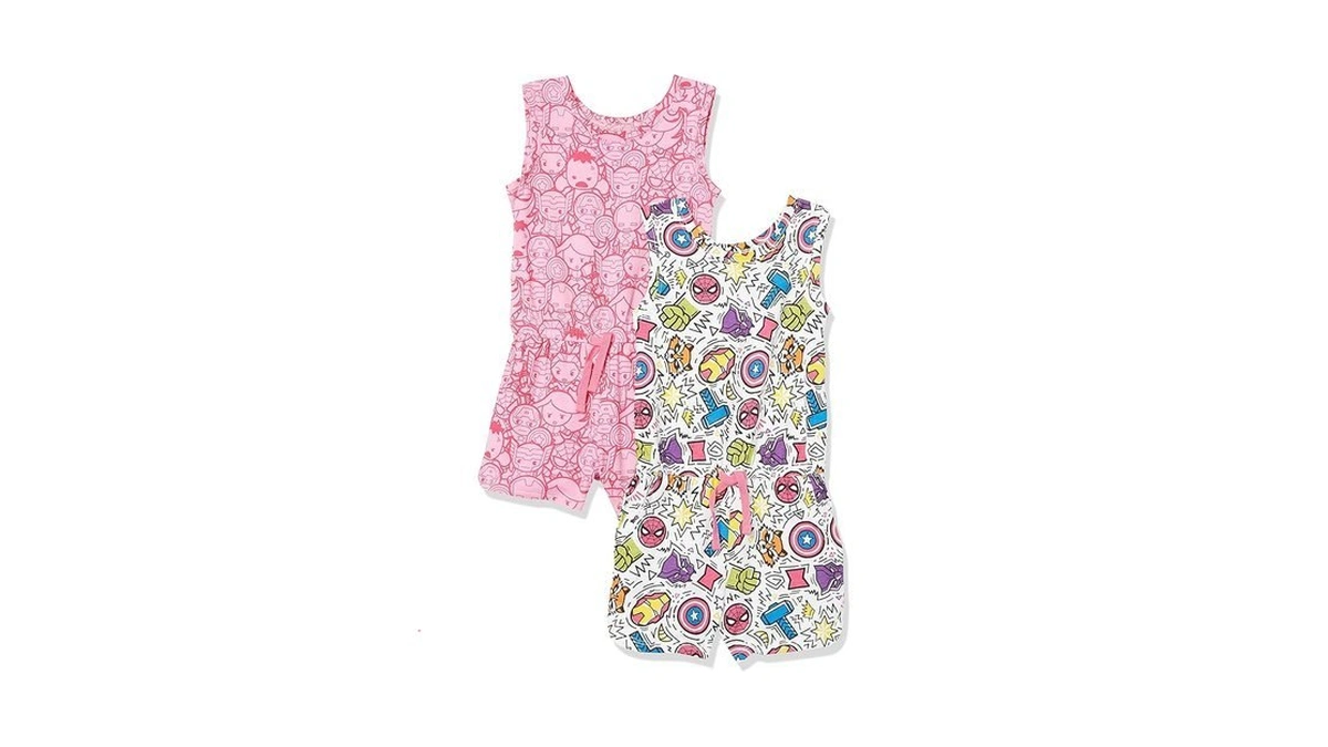Amazon Essentials Girls' Knit Sleeveless Rompers, Pack Of 2, Festive