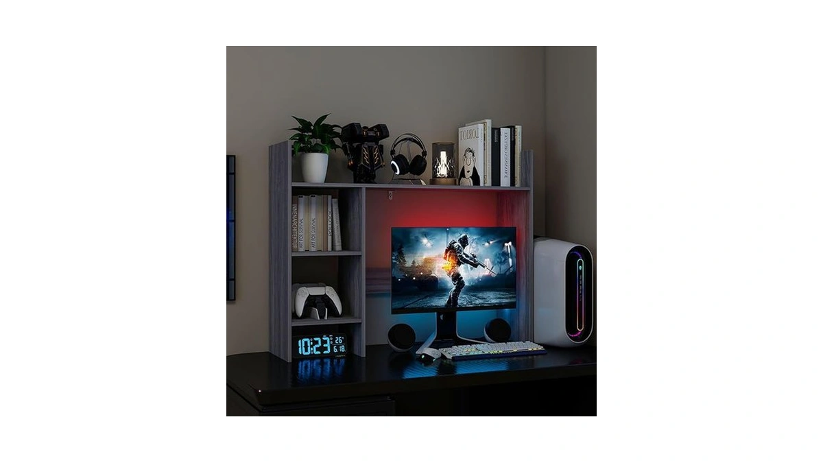 Ftzxhklx Desktop Bookshelf, Wooden Desk Hutch For Computer Monitor Up