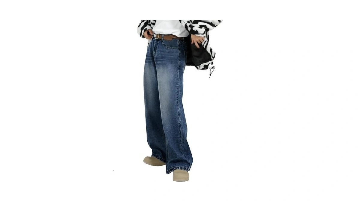 Emmiol Baggy Jeans Men,y2k Jeans Solid Color Cargo Design Wide