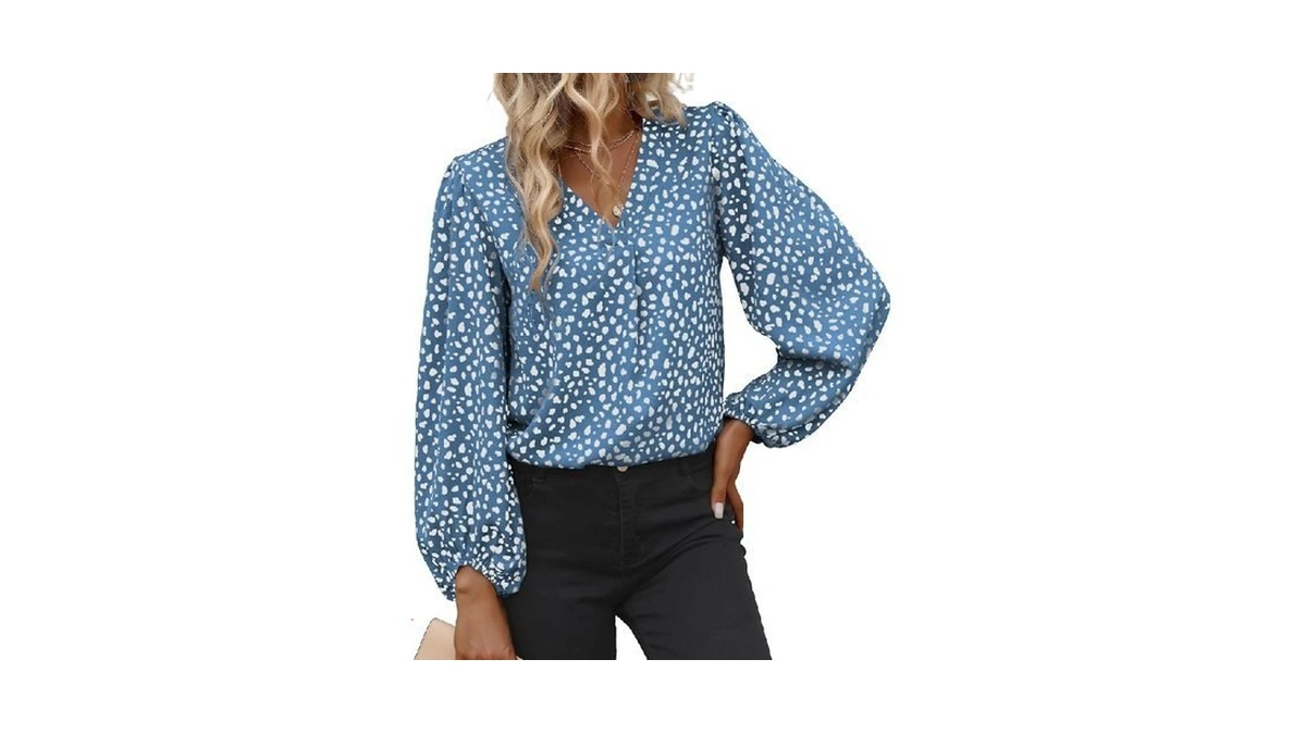 3/4 Length Sleeve Womens Blouse Leopard Print Chiffon Tops V