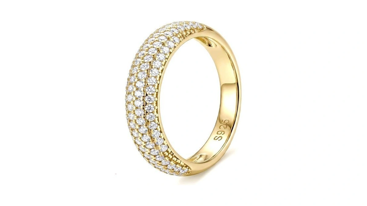 Toproo 14k Gold Plated Pavé Dome Ring For Women, Cubic