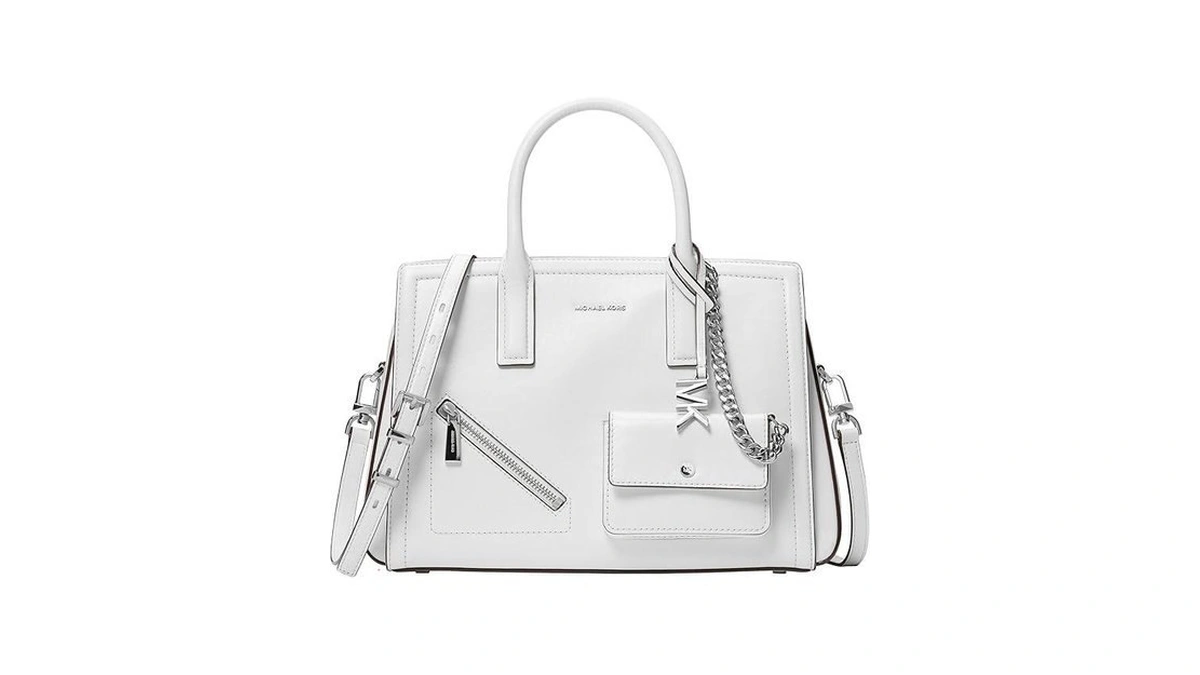 Michael Kors Women's Laila Medium Satchel, Silver-tone Hardware/leather, Optic White
