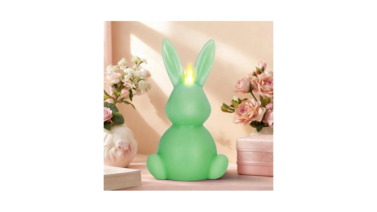 Leorate Green Easter Bunny Flameless Candle,real Wax Carved Led Candle,scented