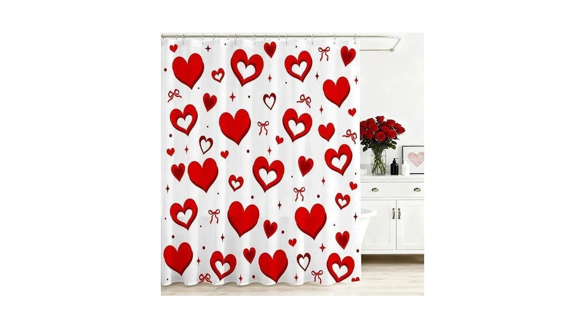 Mocsicka Red Heart Shower Curtain Cute Bow Valentines Shower Curtain,