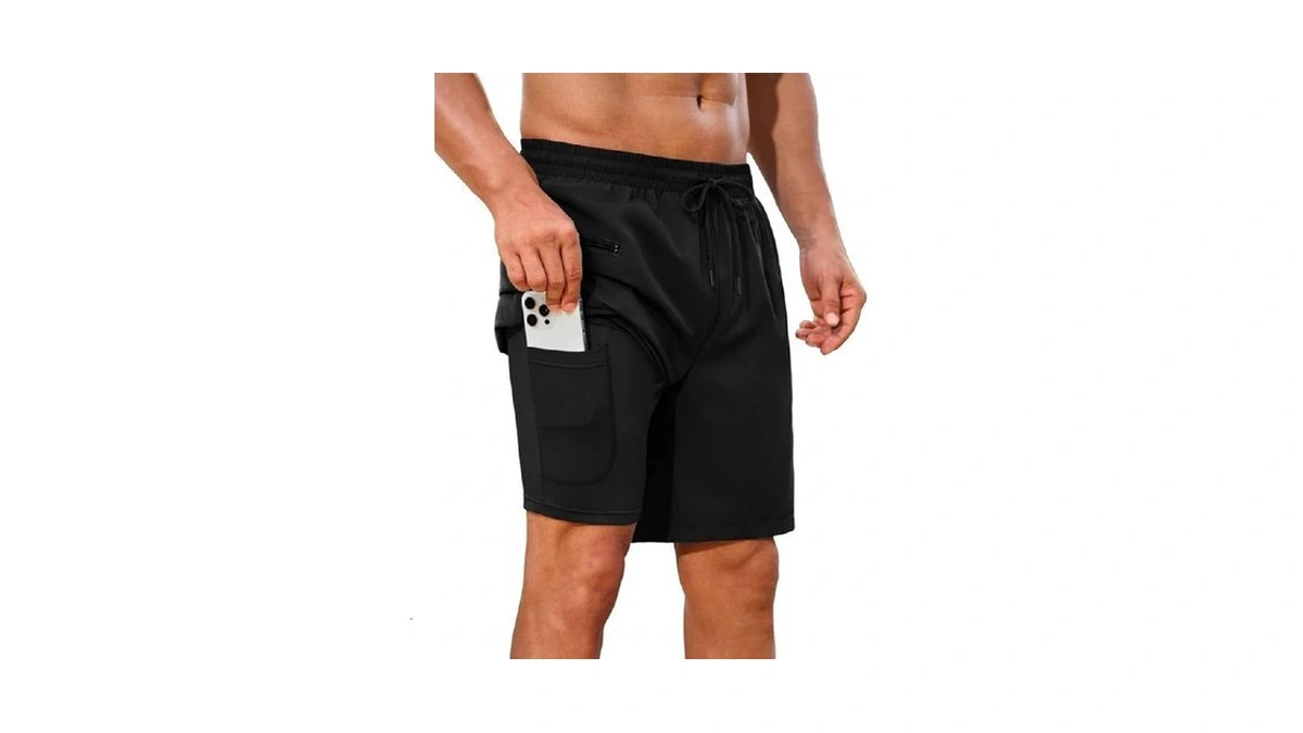 Incerun Men's Swim Trunks With Compression Liner 2 In 1