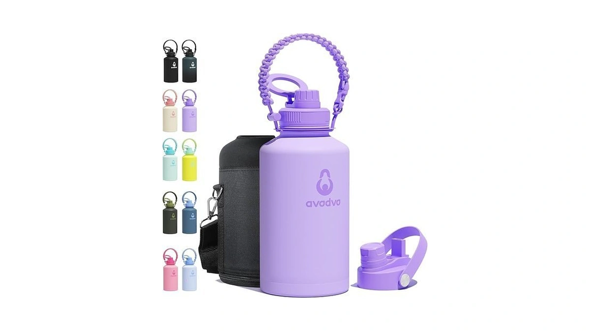Avodvo 64 Oz Water Bottle With 2 Lids (2-in-1 Straw