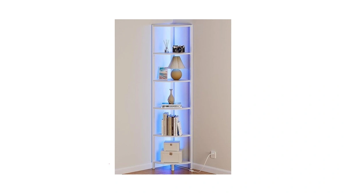 Furnulem 6 Tier Corner Shelf With Led Light, 67.5” Tall