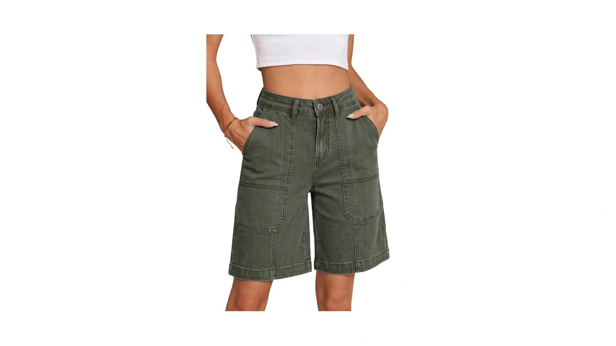 Sidefeel Shorts For Women High Waisted Stretchy Trendy Bermuda Wide