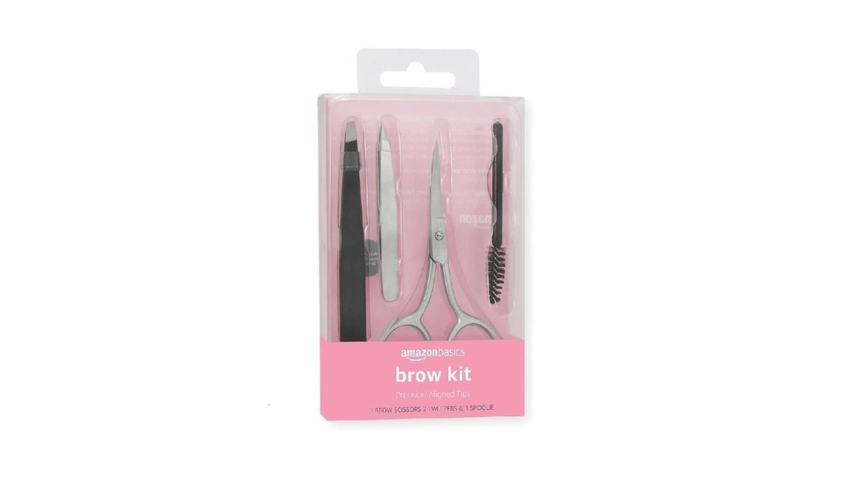 Amazon Basics 4-piece Eyebrow Grooming Kit With Scissors, Tweezers, Spoolie