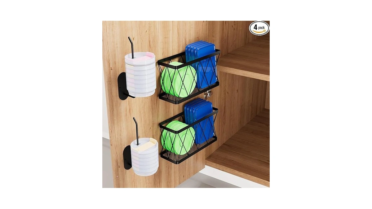 Yigii Kitchen Cabinet Organizer, 4 Pack Over Cabinet Door Organizer