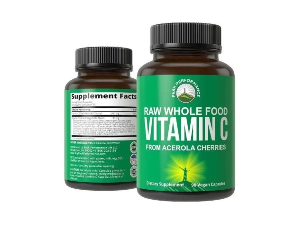 Peak Performance Raw Whole Food Natural Vitamin C Capsules From