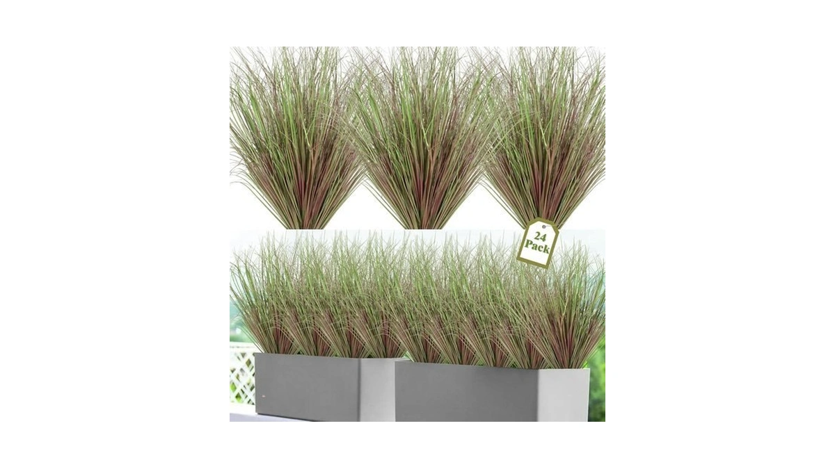 Uxorsn 24 Bundles Artificial Grass Plants Outdoor 20 Inch Tall
