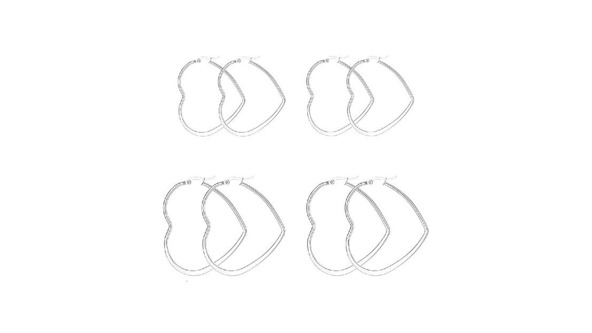 4 Pairs Heart Hoop Earrings For Women Hypoallergenic Silver Stainless