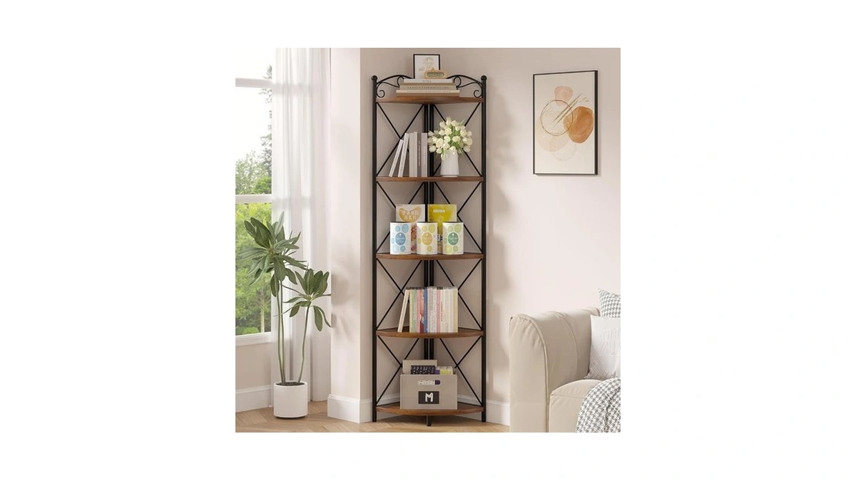 Vecelo 5 Tier Corner Shelf Stand, 55.2" Tall Corner Bookshelf,