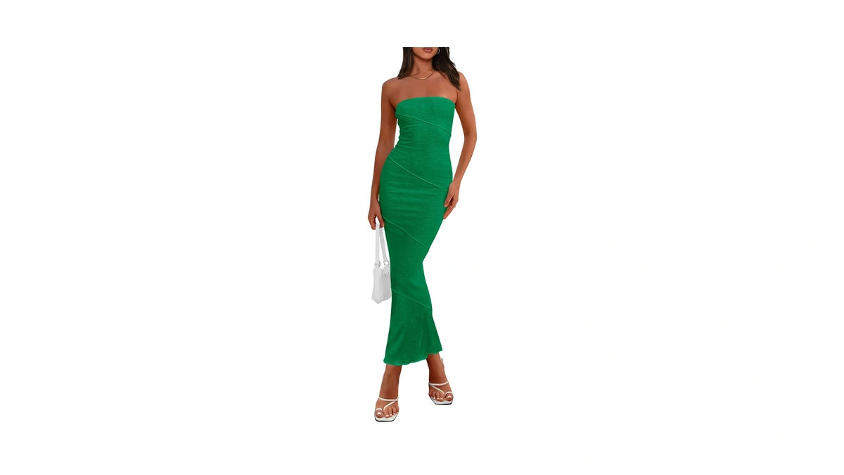 Prettygarden Women Sleeveless Long Tube Dress Sexy Strapless Y2k Beach