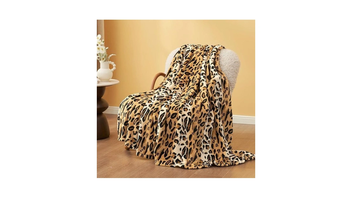 Cozy Bliss Leopard Print Fuzzy Throw Blanket For Couch -