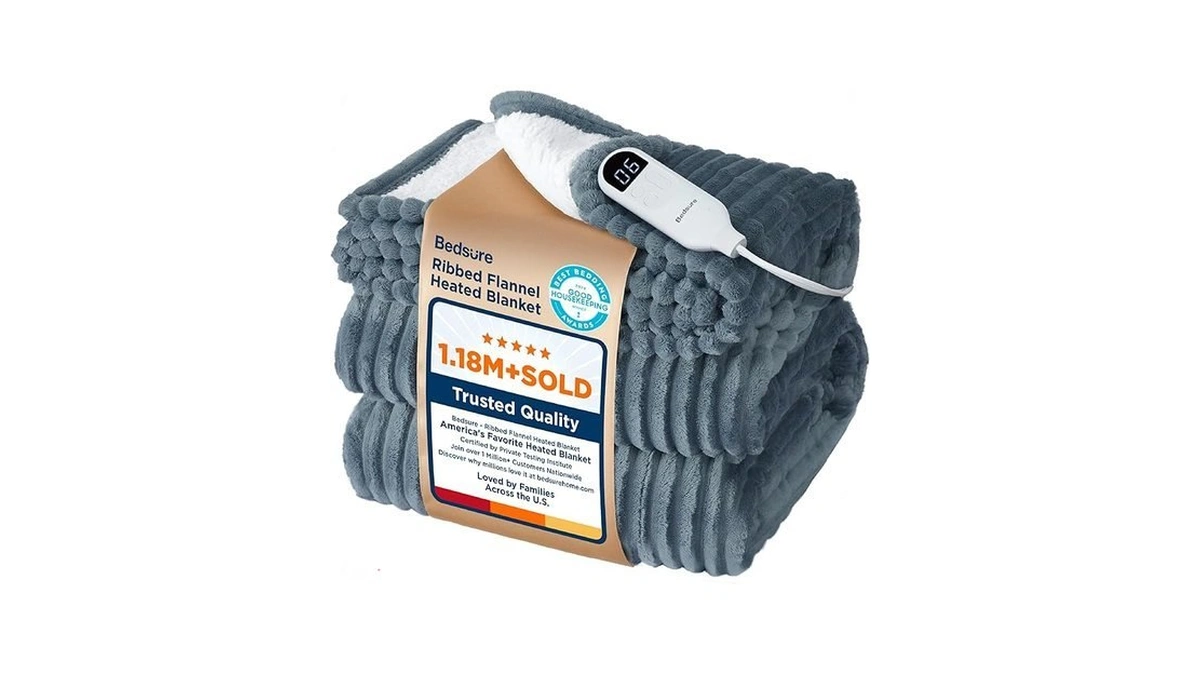 Bedsure Gentlesoft Heated Blanket Throw - Soft Ribbed Flannel Electric