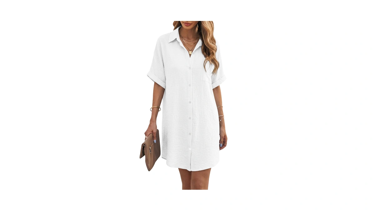 Angerella Womens Modern Swimsuit Cover Up Blouse Button Down Shirt