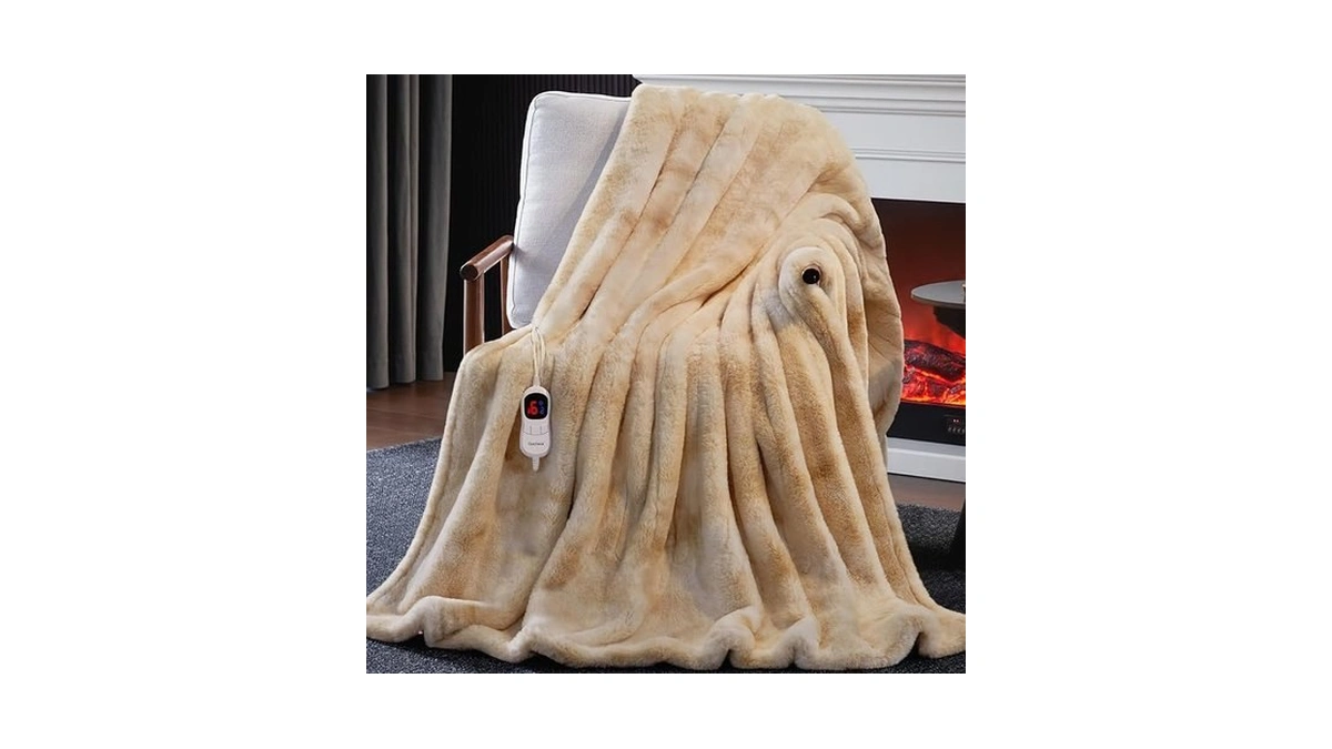 Guohaoi Heated Blanket Electric Throw, Soft Faux Rabbit Fur Electric