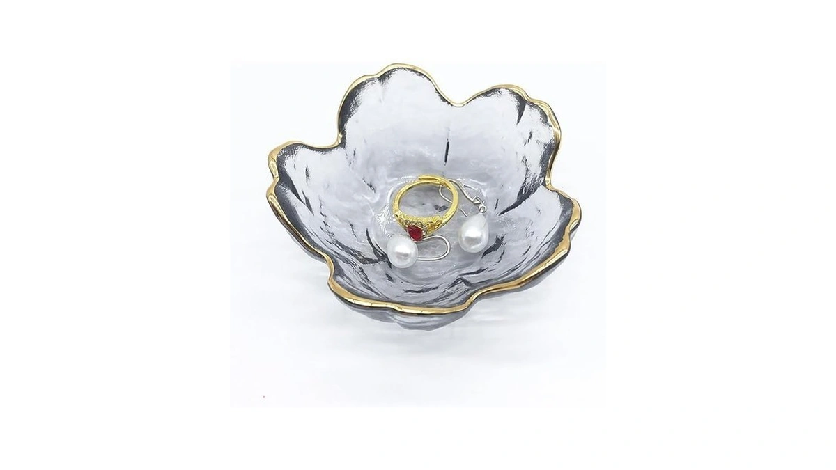 Besskon Small Jewelry Dish Tray, Flower Glass Ring Dish Engagement