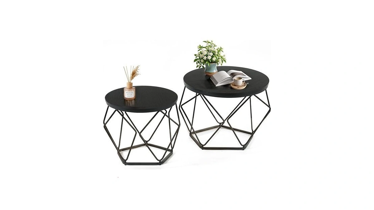 Dumos Modern Geometric Coffee Table Set Of 2, Round Nesting