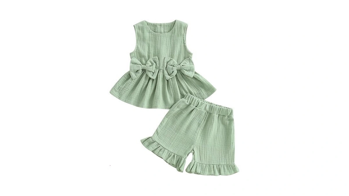 Kupretty Toddler Girl Summer Clothes Baby Solid Linen Outfit Bows