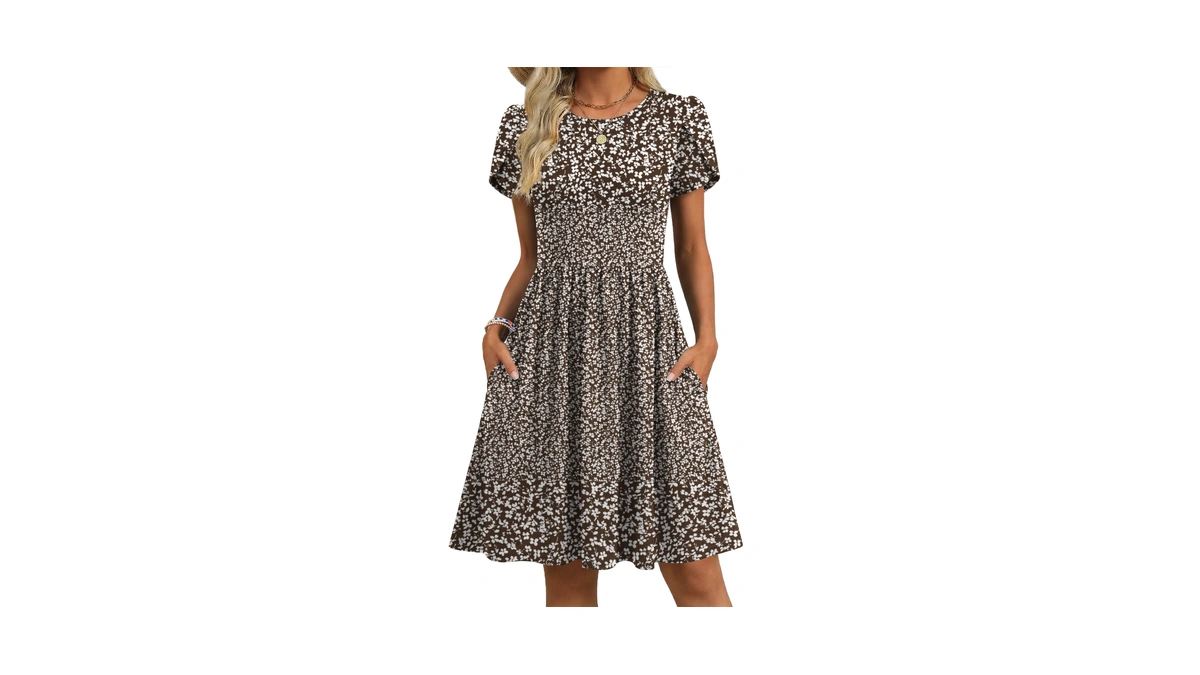 Zeagoo Womens Dresses Casual Short Sleeve Floral Print A-line Flowy