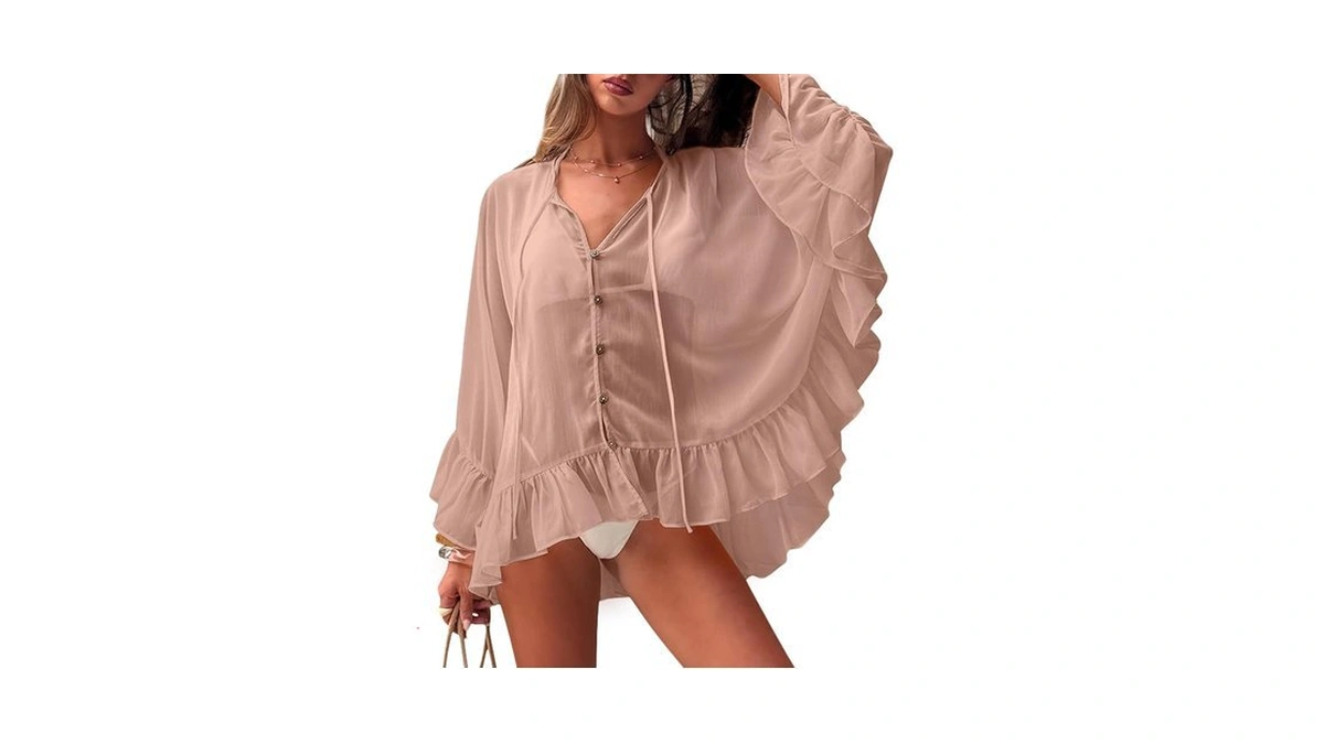 Uniankiya Womens Swimsuit Coverup Flowy Chiffon Blouses Casual Boho Bathing