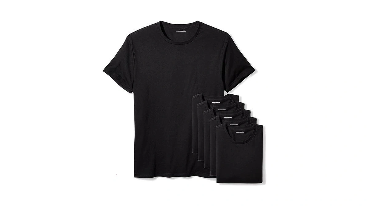 Amazon Essentials Mens' Slim Fit Cotton Crew Neck Undershirts, Black