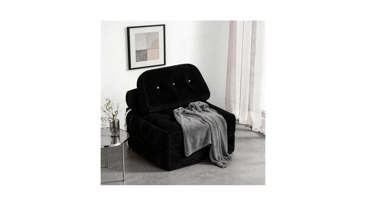 Neslako Folding Sofa Bed, Flannel Futon Couch Bed With Pillow