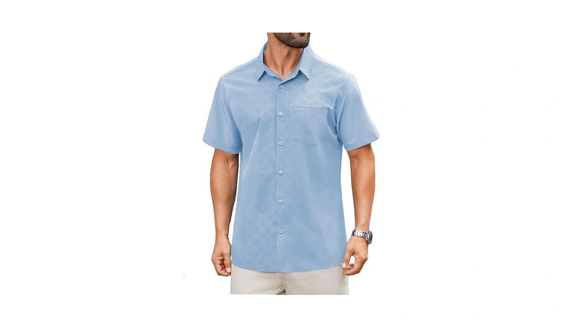 Hardaddy Men's Casual Button Down Shirt Short Sleeve Four-way Stretch